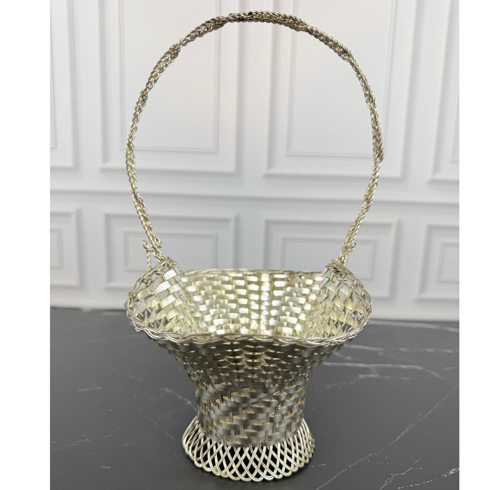 VTG EL Eisenberg-Lozano FRANCE Silverplated Woven Basket 11" Tall